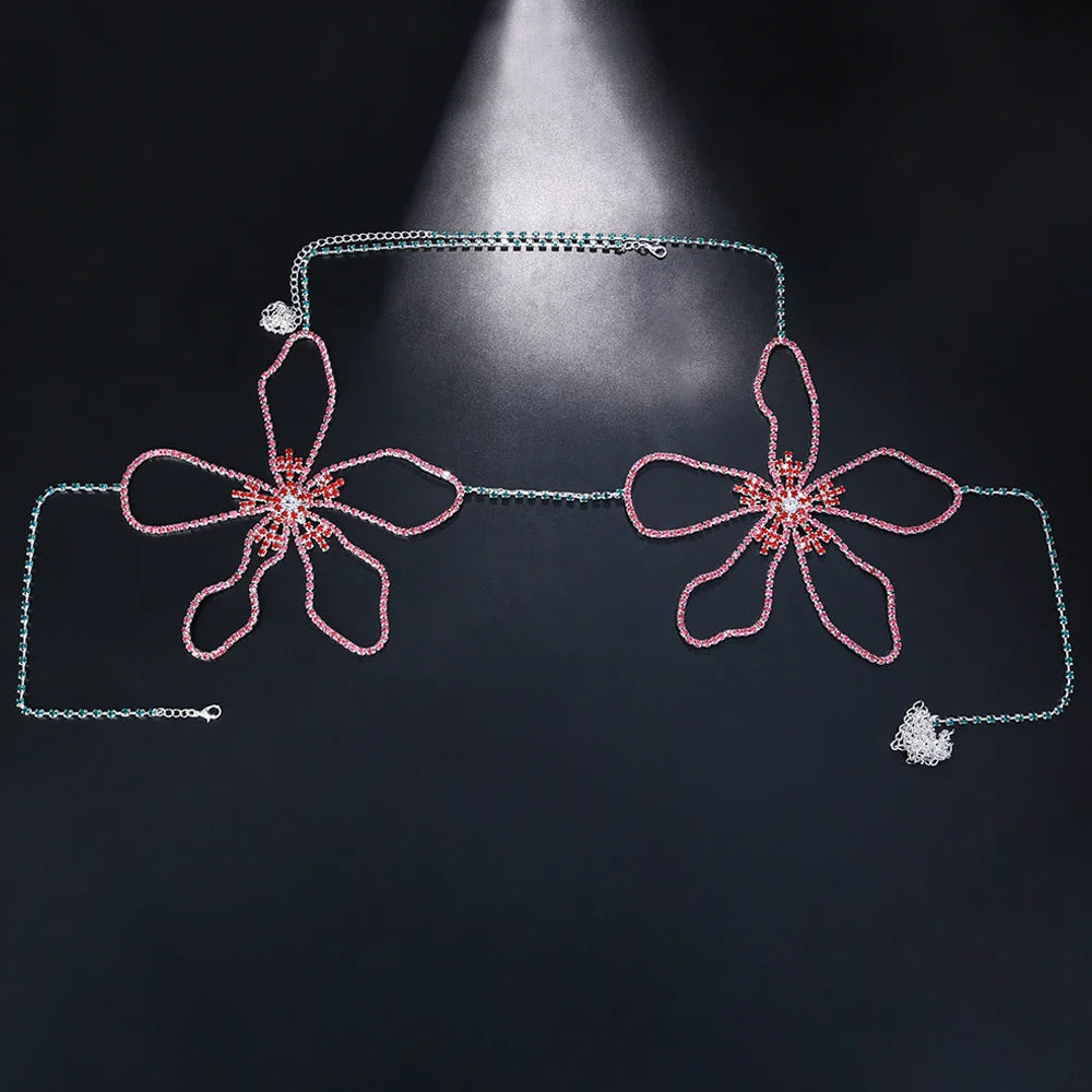 Bohemian Flower Crystal Chest Chain Bra – Luxury Rhinestone Body Harness & Exotic Lingerie for Music Festivals, Raves & Clubwear | Body Chains | Wiccan Center