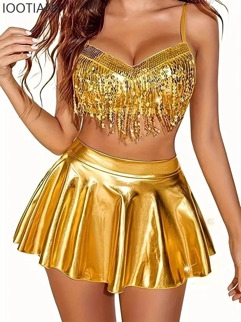 Music Festival Silver Tassel Sequin Bikini Dress Sexy Women's Stage Bar Nightclub Singer Role Playing Performance Costume Set | Costume Sets | Wiccan Center