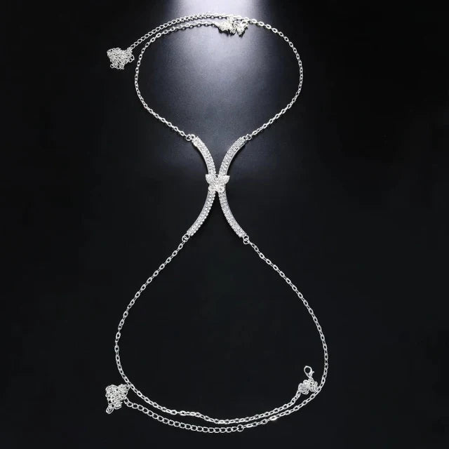 Luxury Rhinestone U-Shape Chest Chain – Shimmering Water Drop Pendant Bikini Bra Body Adornment for Festivals & Beachwear | Body Chains | Wiccan Center