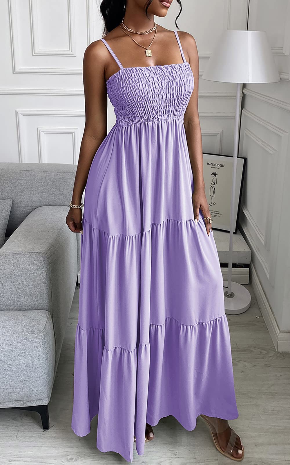 Spaghetti Strap Maxi Dress Women Summer Sleeveless Smocked Boho Long Beach Dress Sundresses | Dresses | Wiccan Center