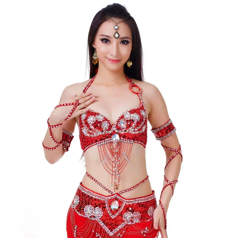 Dazzling Beaded Belly Dance Bra & Belt 2-Piece Costume Outfit Set | Costume Sets | Wiccan Center