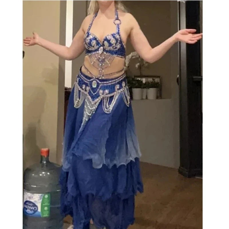 Dazzling Beaded Belly Dance Bra & Belt 2-Piece Costume Outfit Set | Costume Sets | Wiccan Center