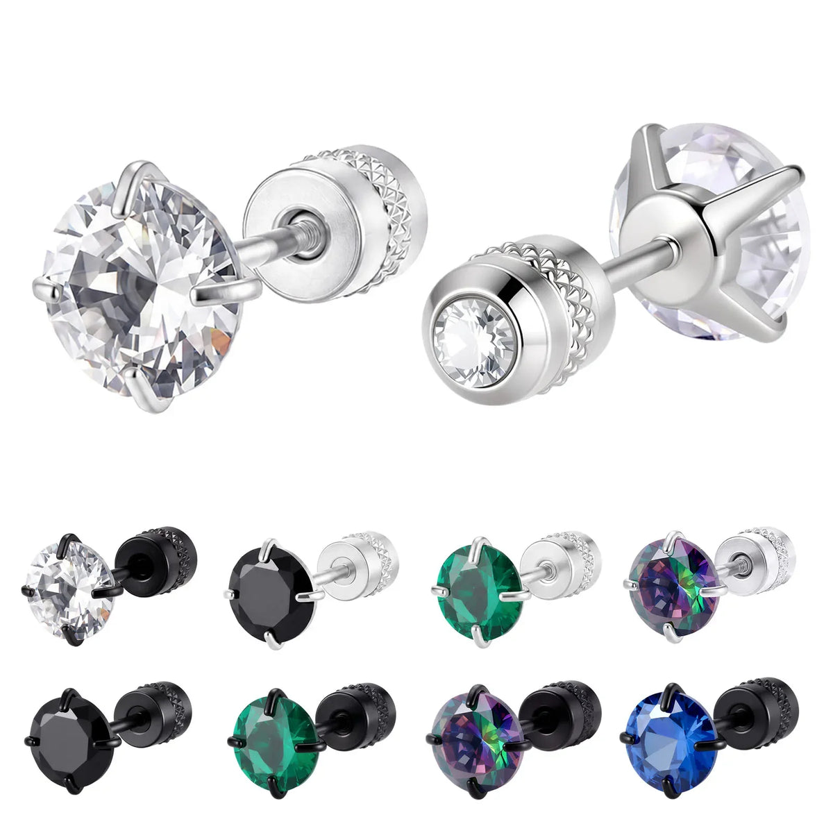 CZ Stud Earrings for Men Women,Hypoallergenic Stainless Steel Round Cubic Zirconia Stud Earrings,Body Piercing Jewelry | | Wiccan Center
