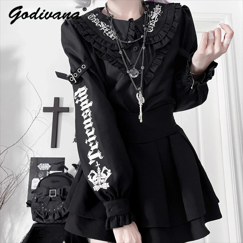 Letter Print Gothic Blouse | | Wiccan Center