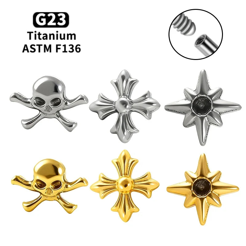 G23 Titanium Cross Lip Piercing 16G Gothic Skull Labret Tragus Helix Cartilage Nose Jewelry Body Piercing Accessory | | Wiccan Center