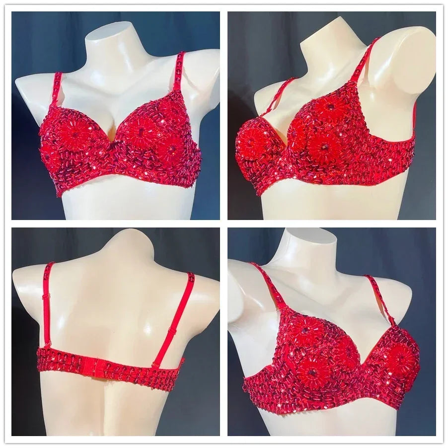 The Stardust Prism Sirena – Deluxe Beaded & Sequined Push-Up Belly Dance Bra Top | Costume Tops | Wiccan Center