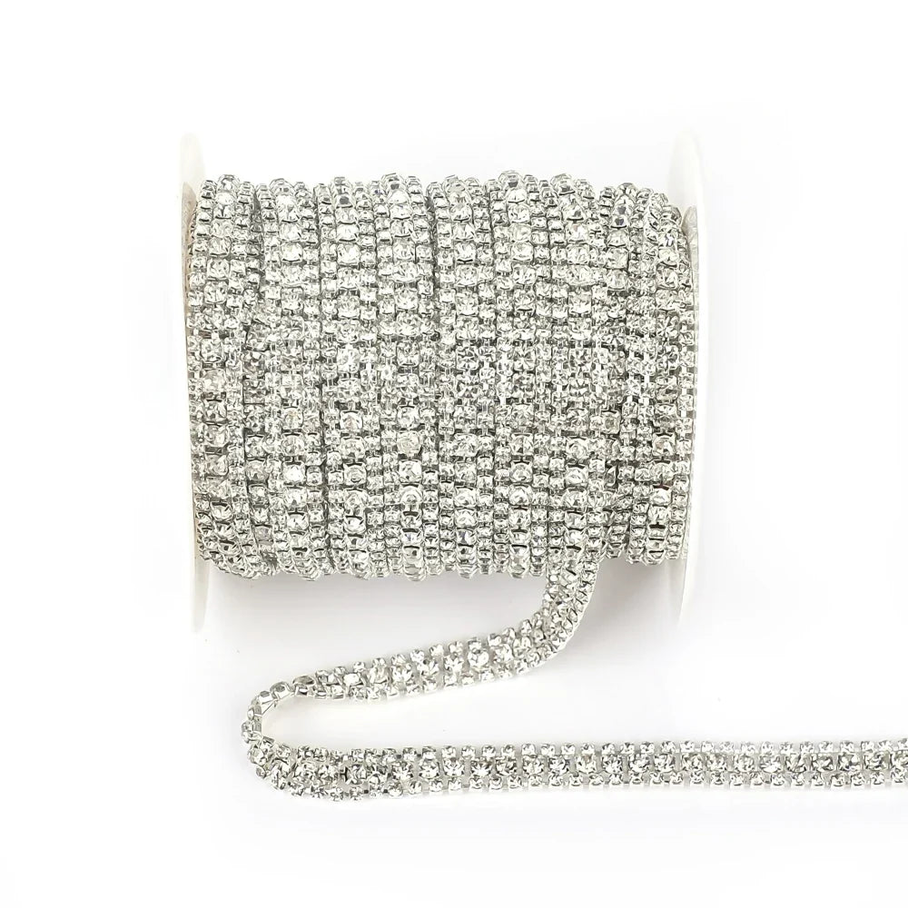 The Stardust Triple Crown – 3-Row Glass Crystal Rhinestone Cup Chain Trim