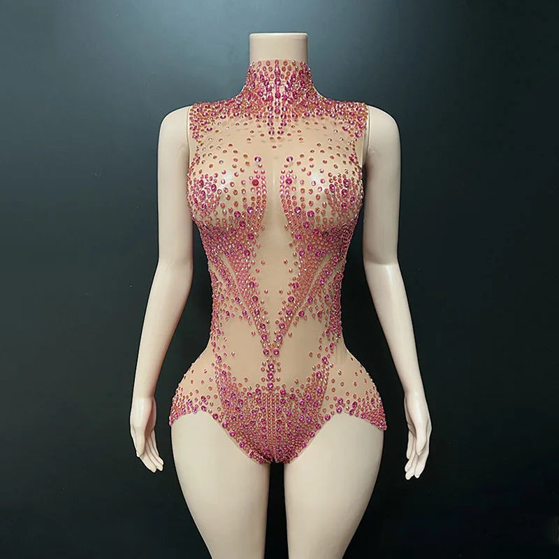 Geometric Rhinestone Sleeveless Stage Bodysuit | Bodysuit | Wiccan Center