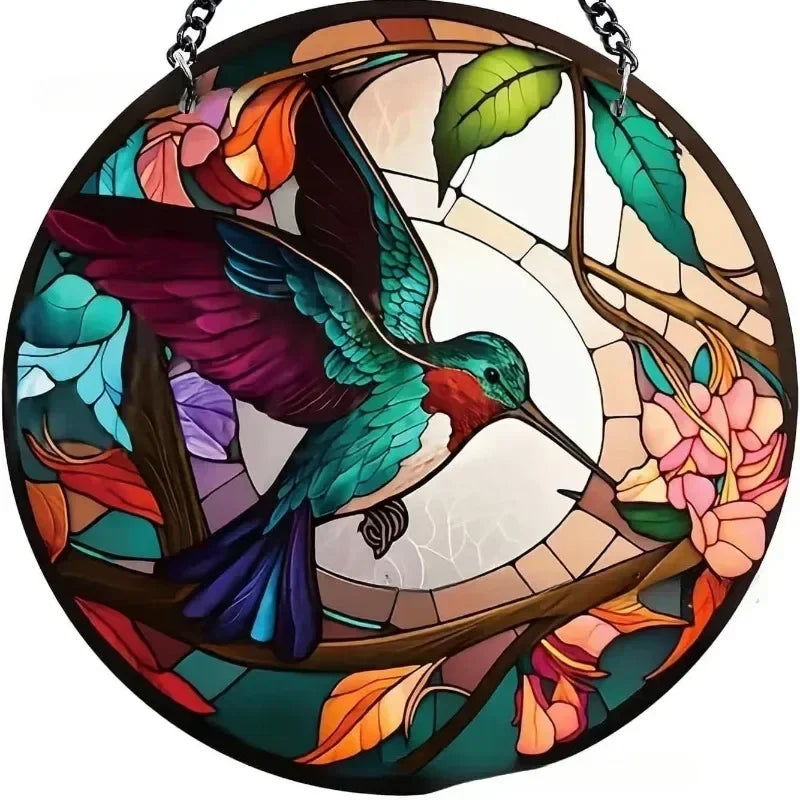 Enchanting Hummingbird Suncatcher – Vibrant Stained Glass Window Hanging Decor | | Wiccan Center
