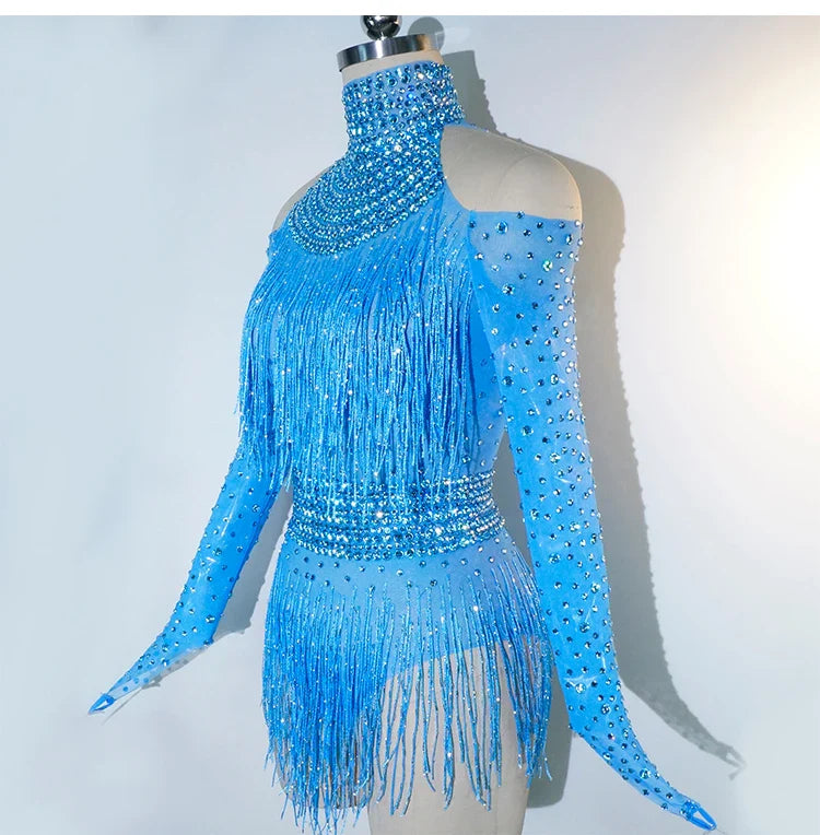 Rhinestone Tassel Mesh Performance Bodysuit | Bodysuit | Wiccan Center