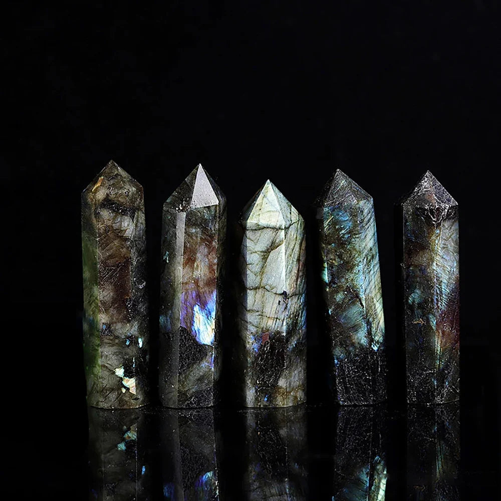 Natural Labradorite Column Single Pointed Pillar Labradorite Quartz Crystal Point Wand Mineral Obelisk Room Decor Stone Crafts