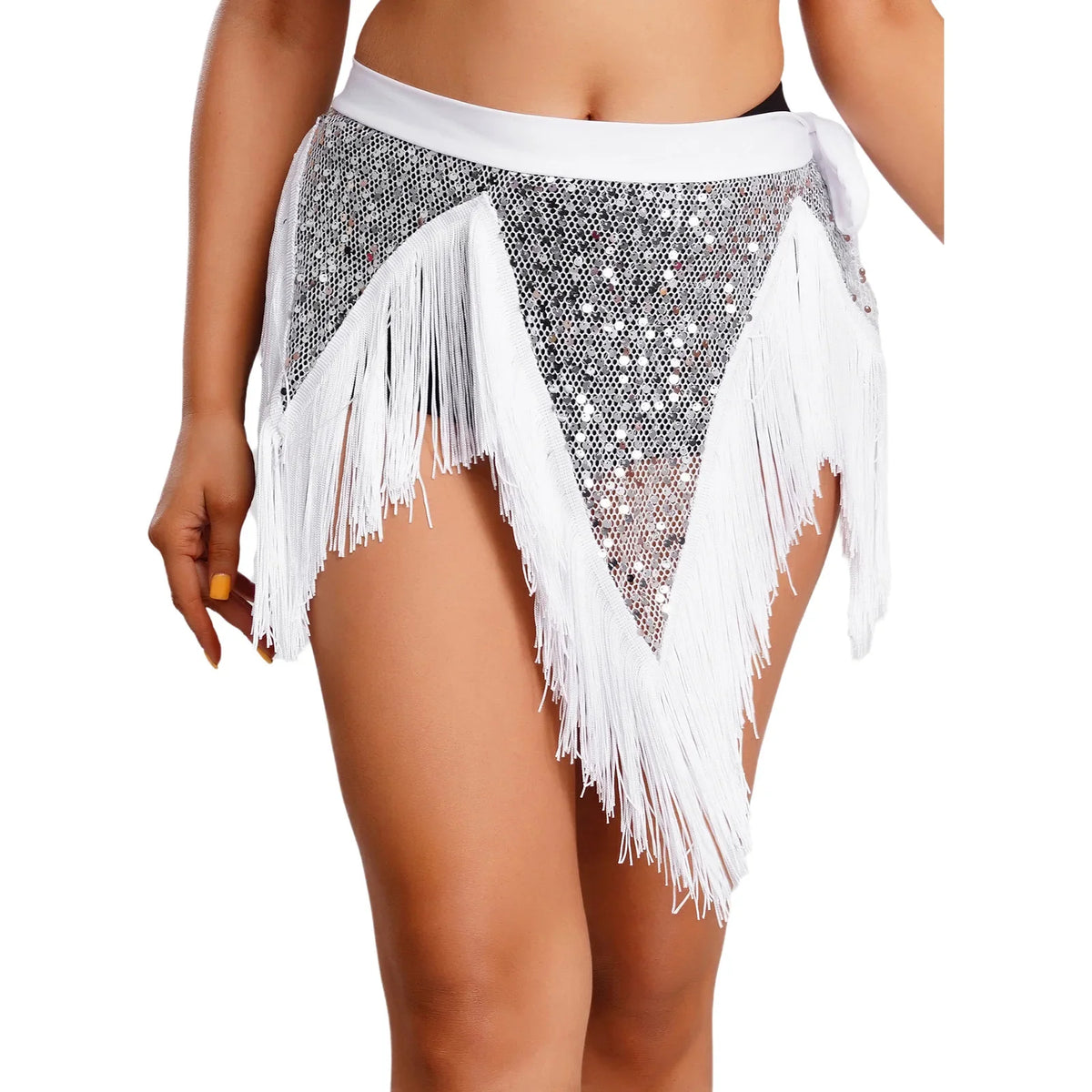Glitter Sequin Fishnet Mesh Hip Scarf & Tassel Waist Wrap Belly Dance Skirt | Skirts | Wiccan Center