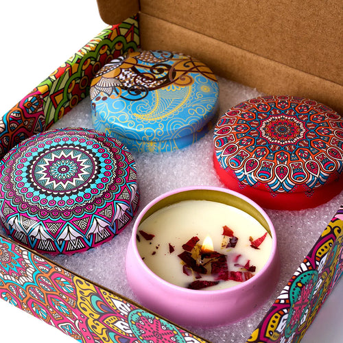 4PCS/Set Scented Candle Box Vintage Flower Rose Lavender Candle Jars Soy Wax Fragrance Candles Wedding Birthday Gift Home Decor | | Wiccan Center