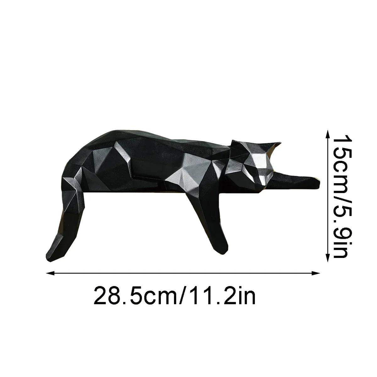 White Black Cat Statue - Geometric Modern Room Decor Figurine Sculpture for Home Office as Table Shelf Desk Decor Lying Cat | | Wiccan Center
