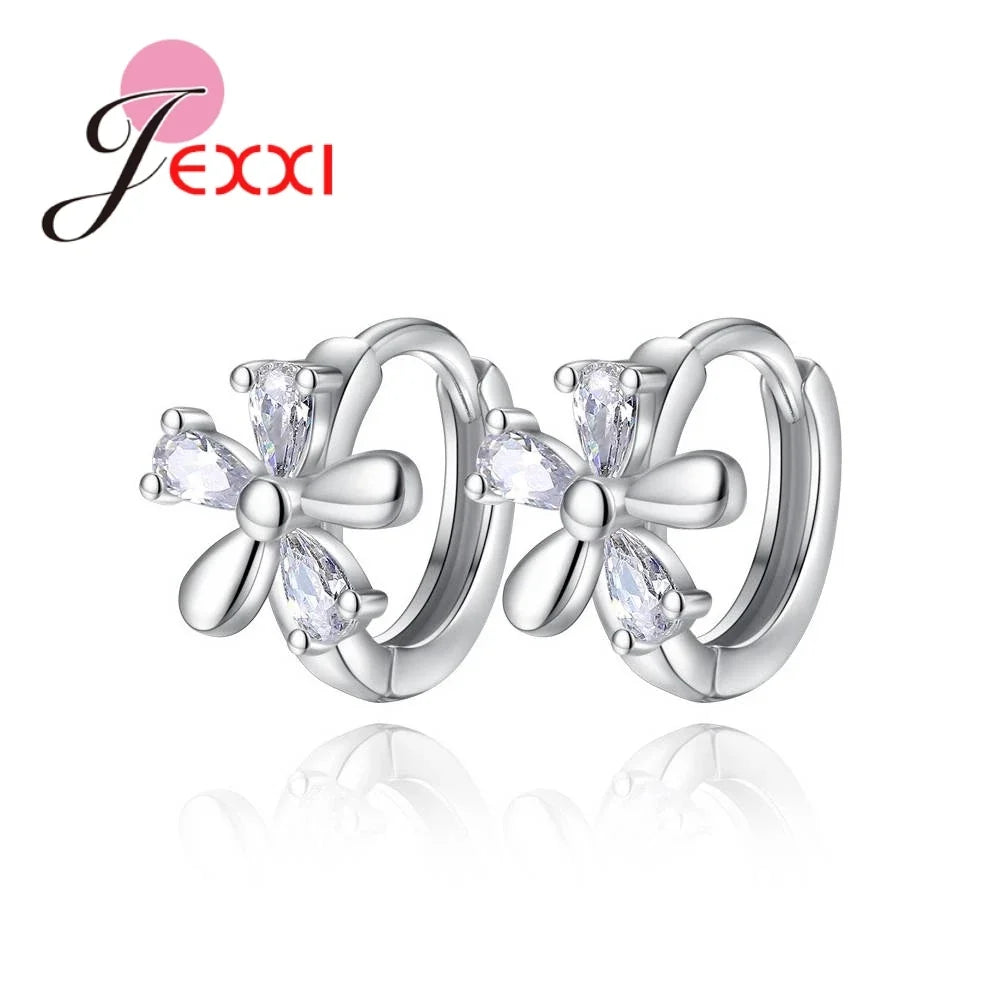 Hot Sell Women Earring Clear Crystal Flower Shape Accessories 925 Sterling Silver Gifts For Girls Cheap Sale Vintage Goods