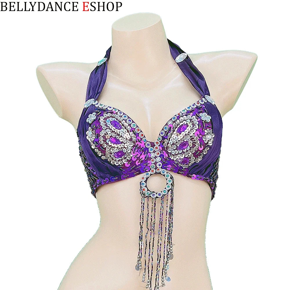 The Stardust Siren Shimmer – Sequin & Tassel Halter Belly Dance Bra Top