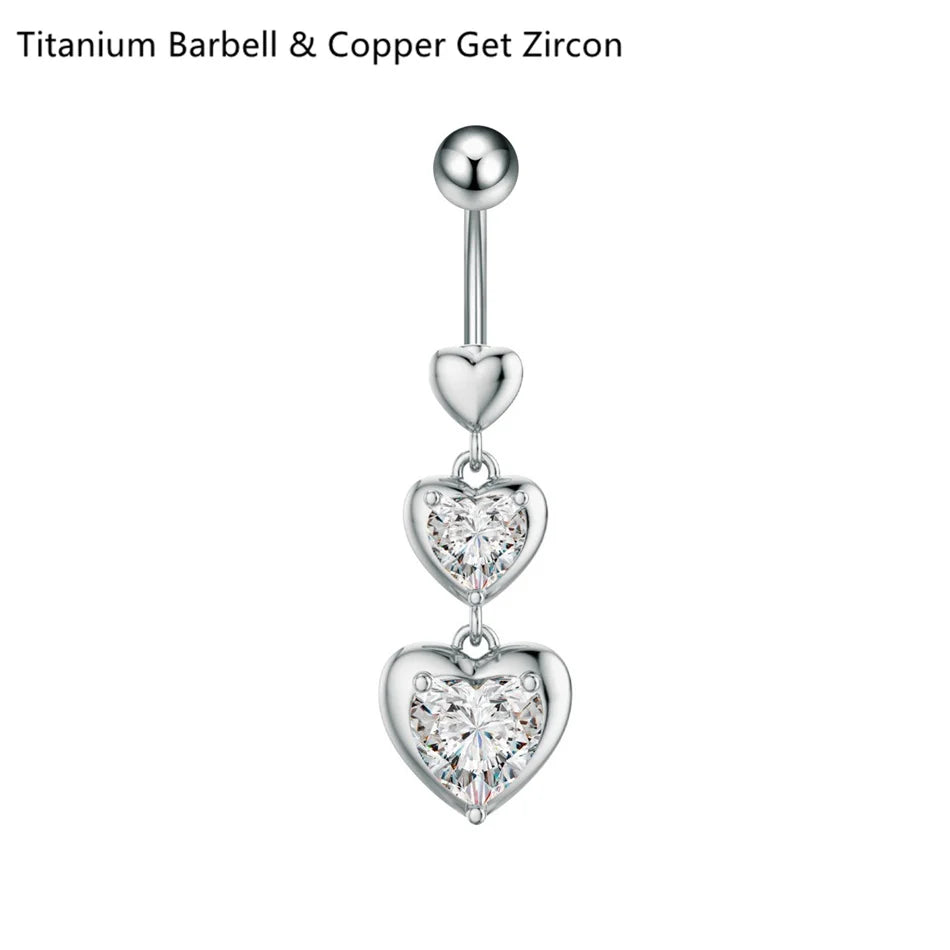 14G Crystal Heart Butterfly Dangle Belly Button Rings CZ Zircon Drop Navel Barbell Belly Rings Body Piercing Jewelry for Women | | Wiccan Center