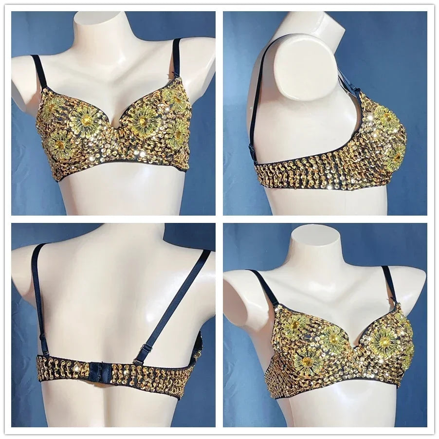 The Stardust Prism Sirena – Deluxe Beaded & Sequined Push-Up Belly Dance Bra Top | Costume Tops | Wiccan Center