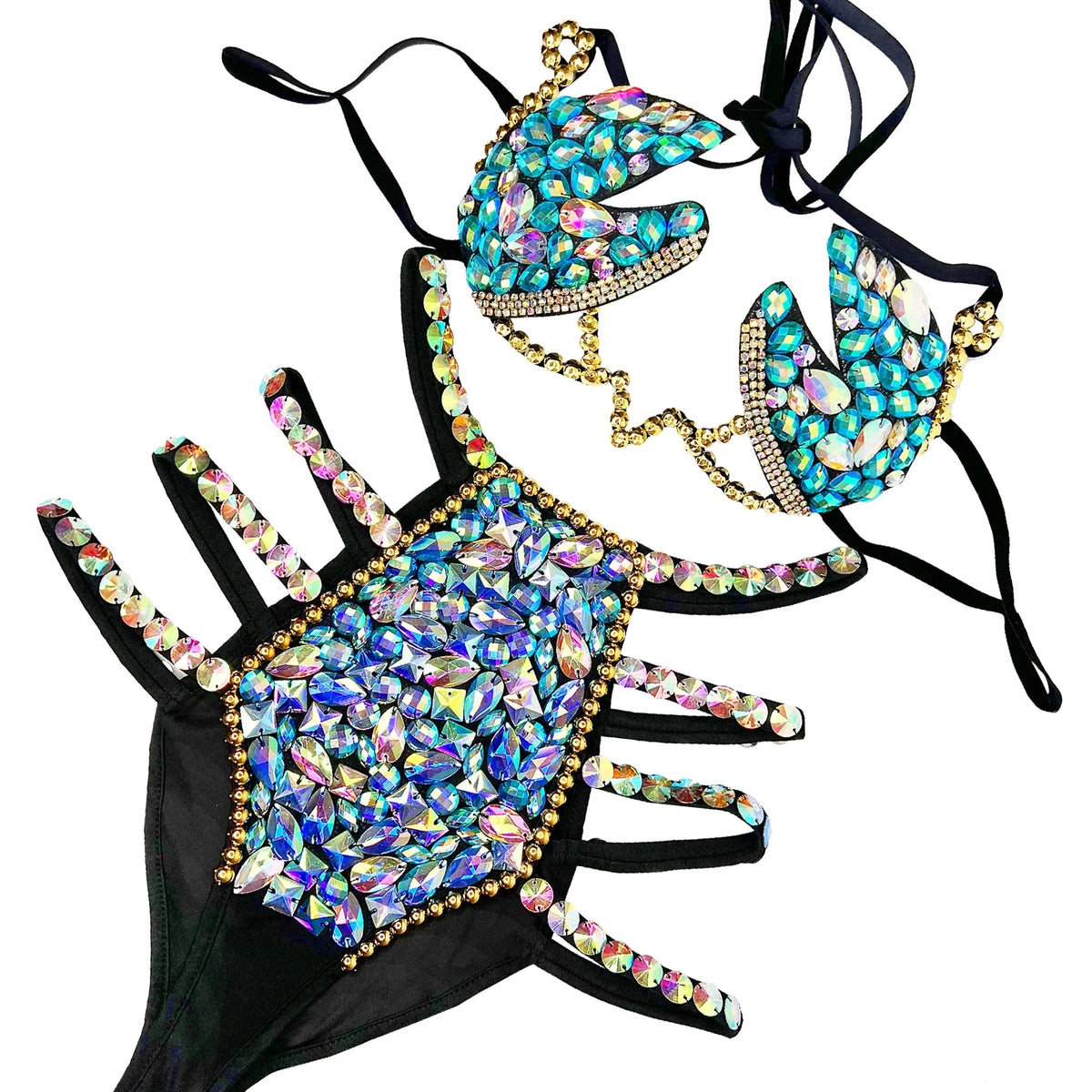 Sparkly Samba Carnival Stone Wire Bra & Bikini Bottom Set Stage Costume | Costume Sets | Wiccan Center