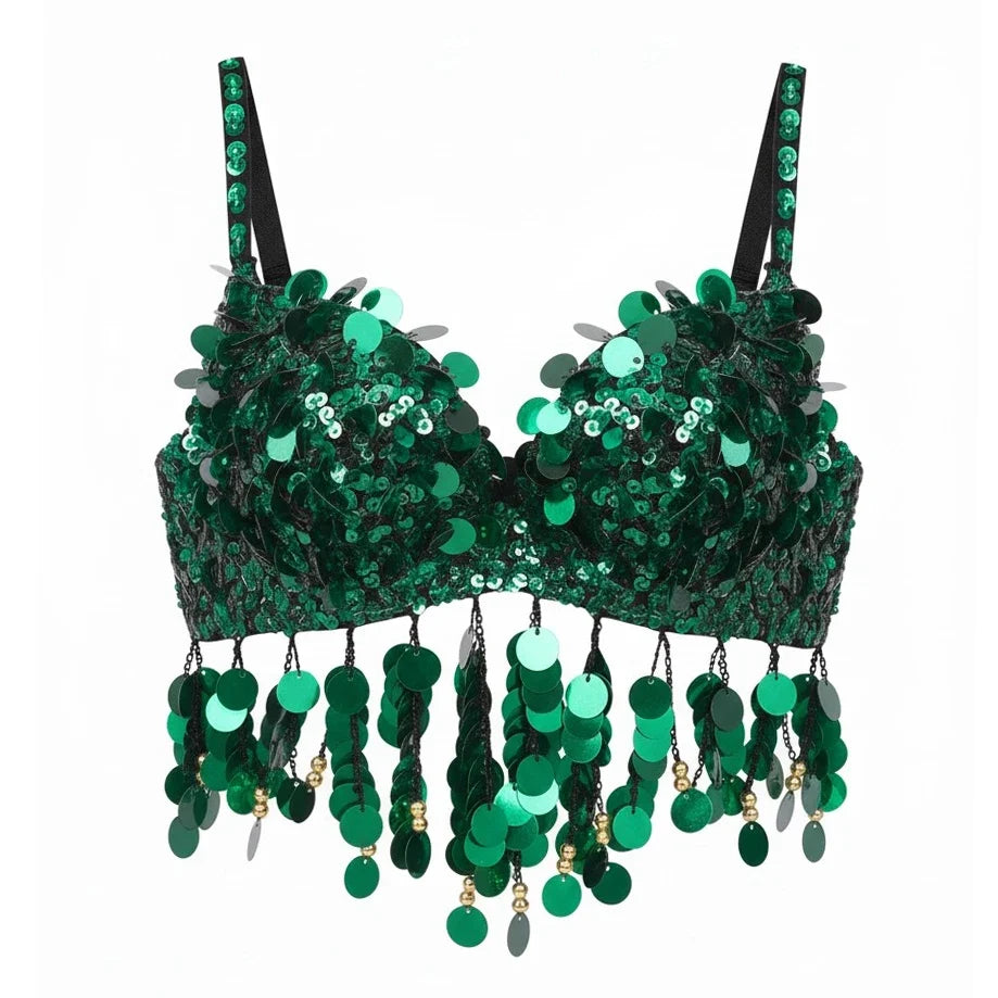 The Stardust Tribal Empress – Metallic Studded Coin & Rhinestone Tribal Belly Dance Bra Top | Costume Tops | Wiccan Center