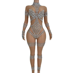 Crystal Cutout Illusion Performance Bodysuit | Bodysuit | Wiccan Center