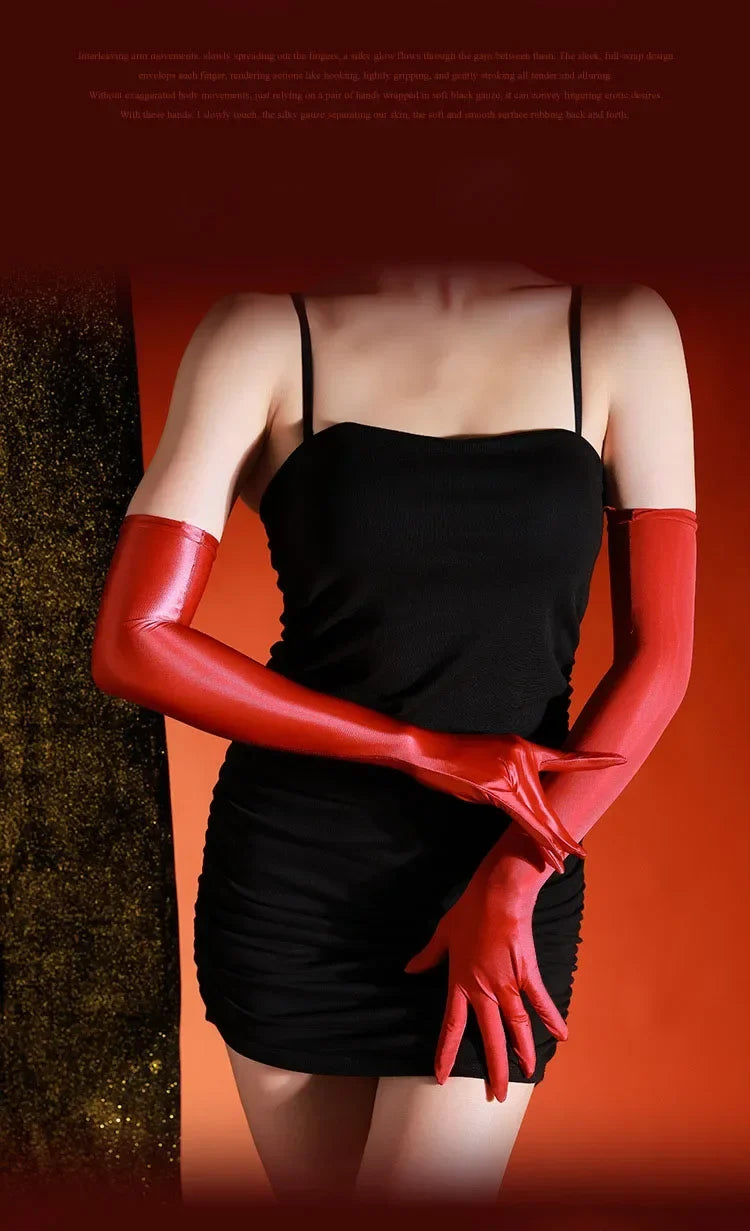 80D Satin Shiny High-Elasticity Opera Length Gloves Stage Performance Gloves | Gloves | Wiccan Center