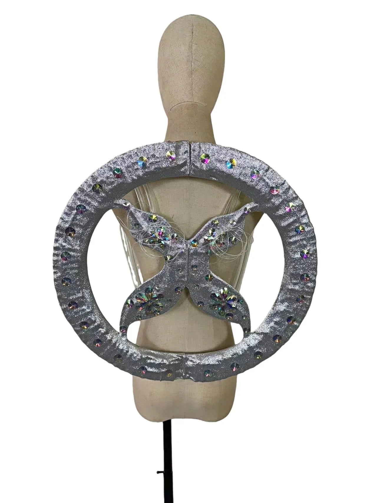 Rhinestone-Embellished Feather Backpiece Frame with Harness | Back Pieces | Wiccan Center