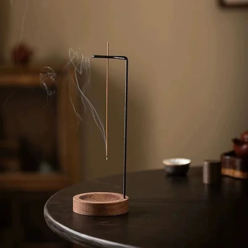Upside Down Incense Burner - Wooden Round Incense Stick Holder Tray Ornament, Zen Garden Home Decor for Bedroom Yoga Meditation