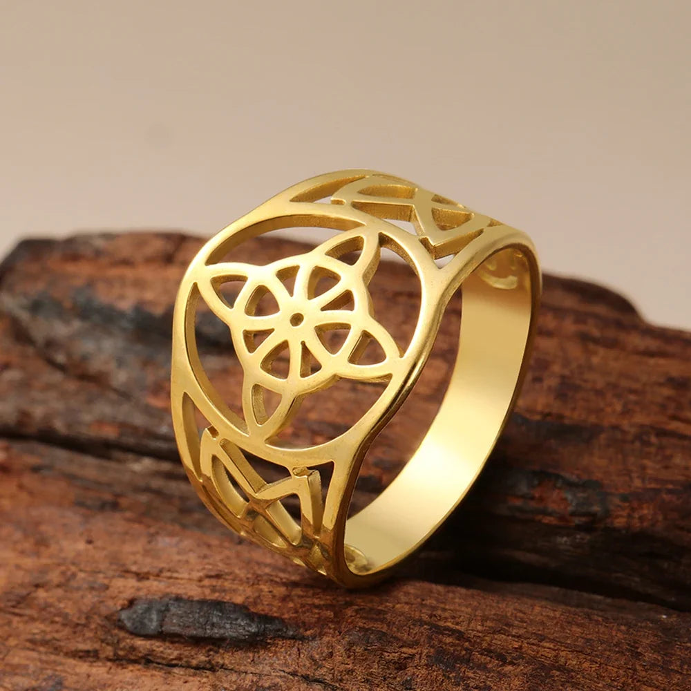 LIKGREAT Witch Knot Ring for Women Men Hollow Stainless Steel Finger Rings Celtic Vintage Amulet Protection Couple Jewelry Gifts | | Wiccan Center