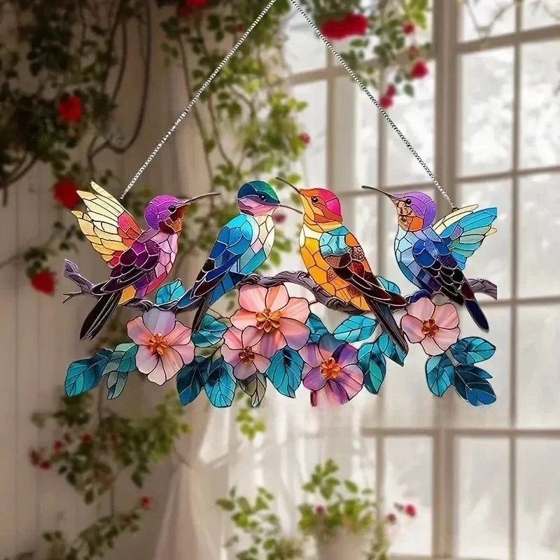 Enchanting Hummingbird Suncatcher – Vibrant Stained Glass Window Hanging Decor | | Wiccan Center