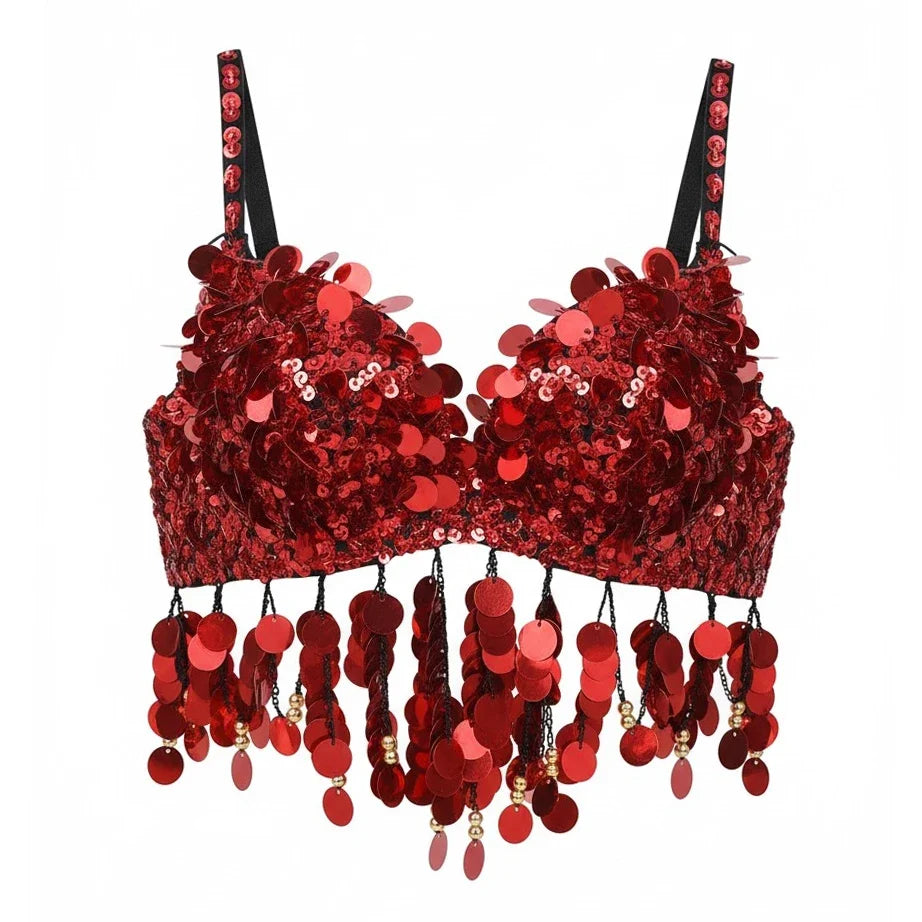 The Stardust Tribal Empress – Metallic Studded Coin & Rhinestone Tribal Belly Dance Bra Top | Costume Tops | Wiccan Center