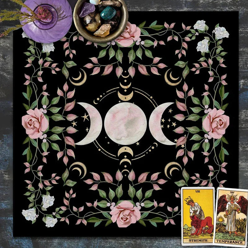 Cottagecore Triple Moon Altar Cloth | Altar Cloth | Wiccan Center