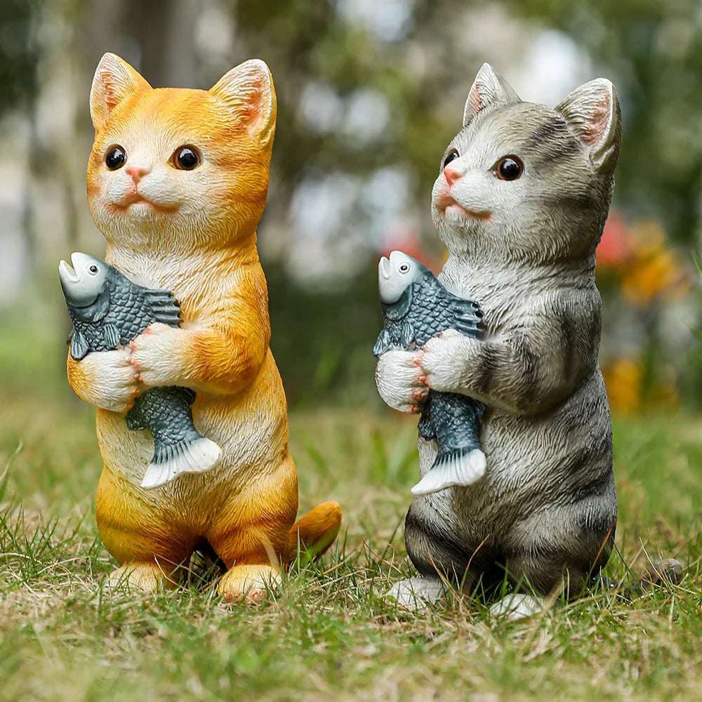 Cat Figurines Outdoor Garden Statues for Patio, Lawn Yard Decoration, Orange Cat Sculpture and Figurines Cat Lover Gifts Kitten | | Wiccan Center