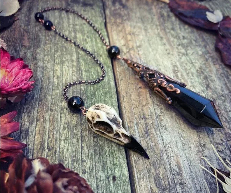 Obsidian Raven Skull Pendulum | Pendulums | Wiccan Center