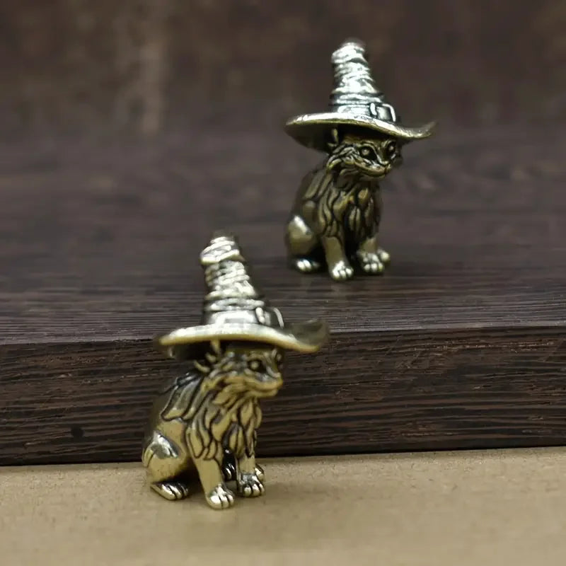1pc Vintage Brass Witch Cat Statue, Solid Miniature Cat Sculpture, Decorative Animal Figurine, Antique Copper Tea Pet, Collectib | | Wiccan Center