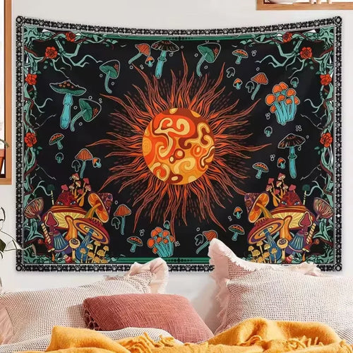 1pc A Large Fantasy Mandala Flower AndPlant Tapestry Adorned with Eerie EyesAnd a Background cloth Burning In TheSun | | Wiccan Center