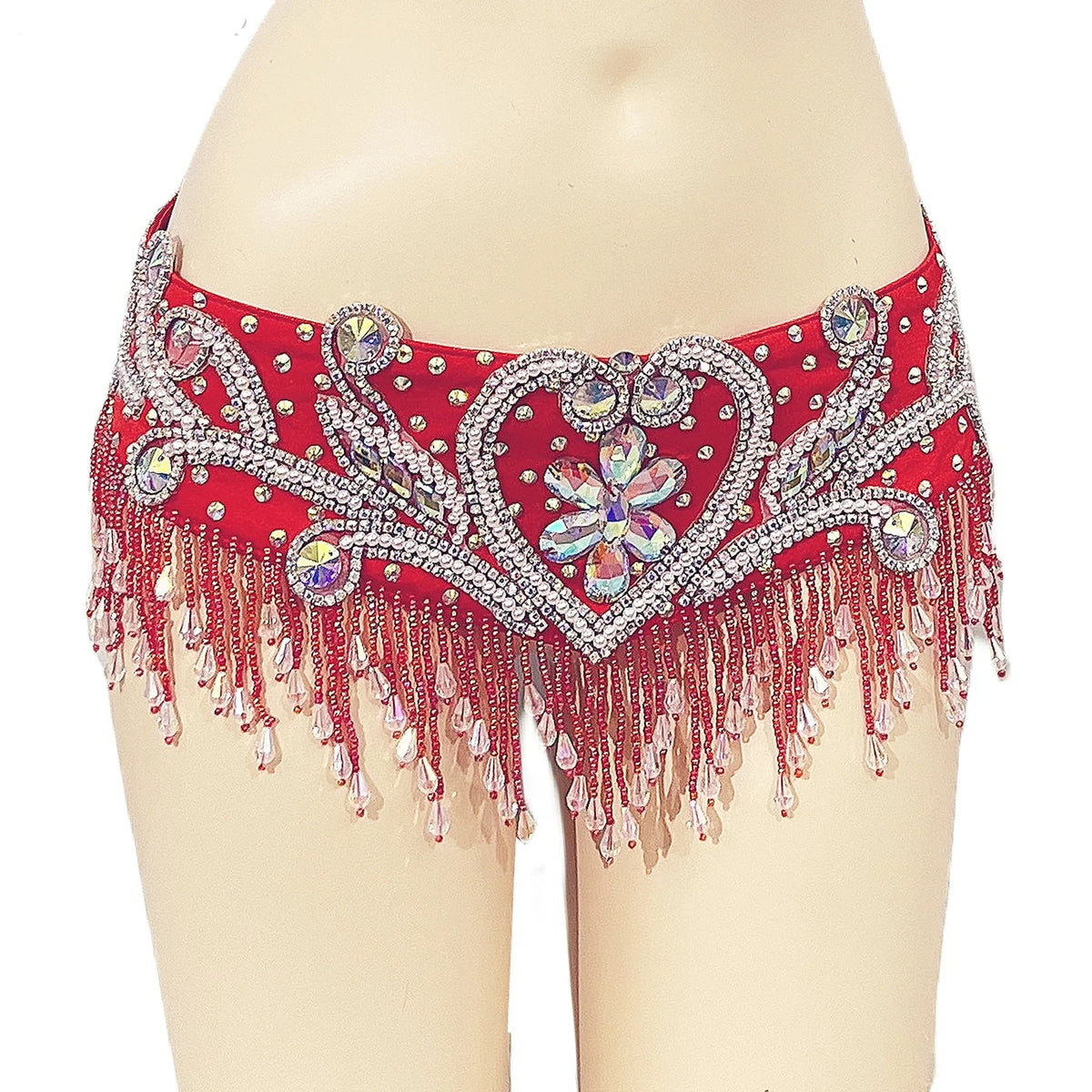 Sparkly Beaded Belly Dance Bra & Fringe Hip Belt Two-Piece Stage Costume Set | Costume Sets | Wiccan Center