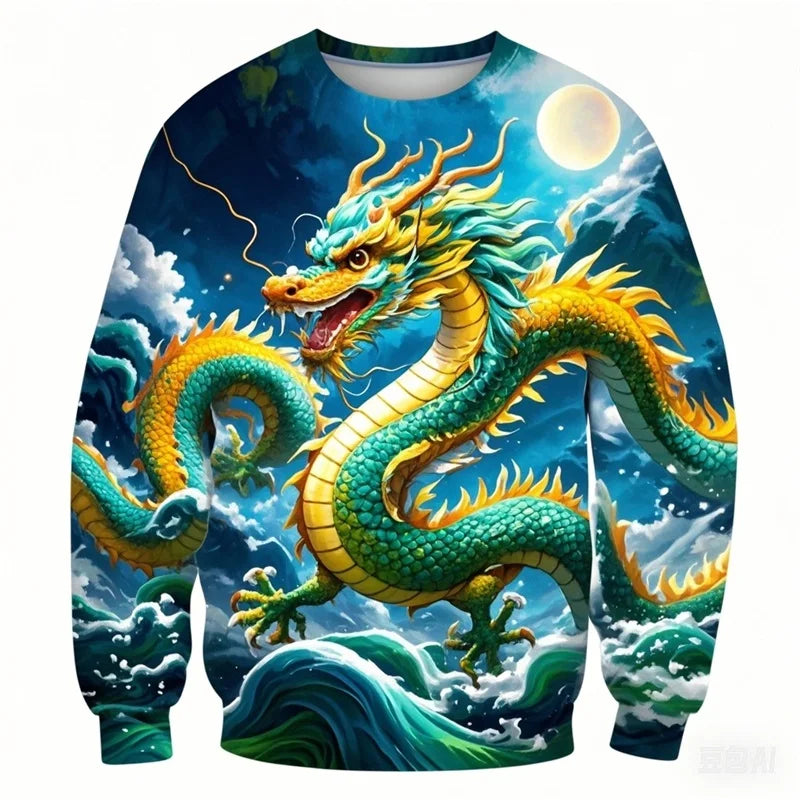Full Print Chinese Dragon Graphic Sweatshirts For Men Women Long Sleeve Casual Round Neck Hoodie Streetwear Mens Sport Tracksuit