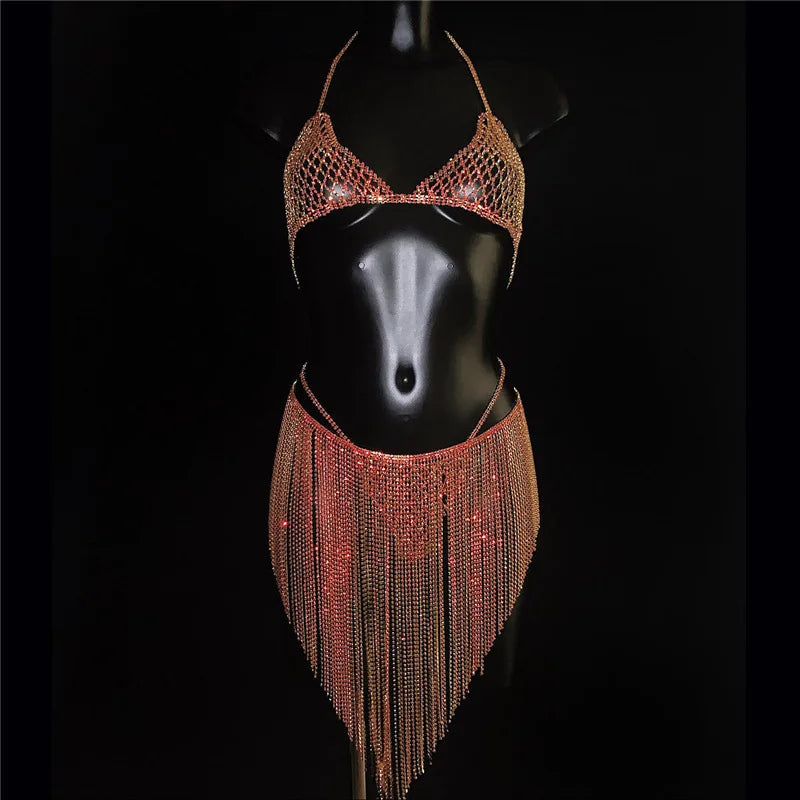 Dazzling Crystal Tassel Bra, Skirt & Bikini Body Jewelry Set | Body Chains | Wiccan Center