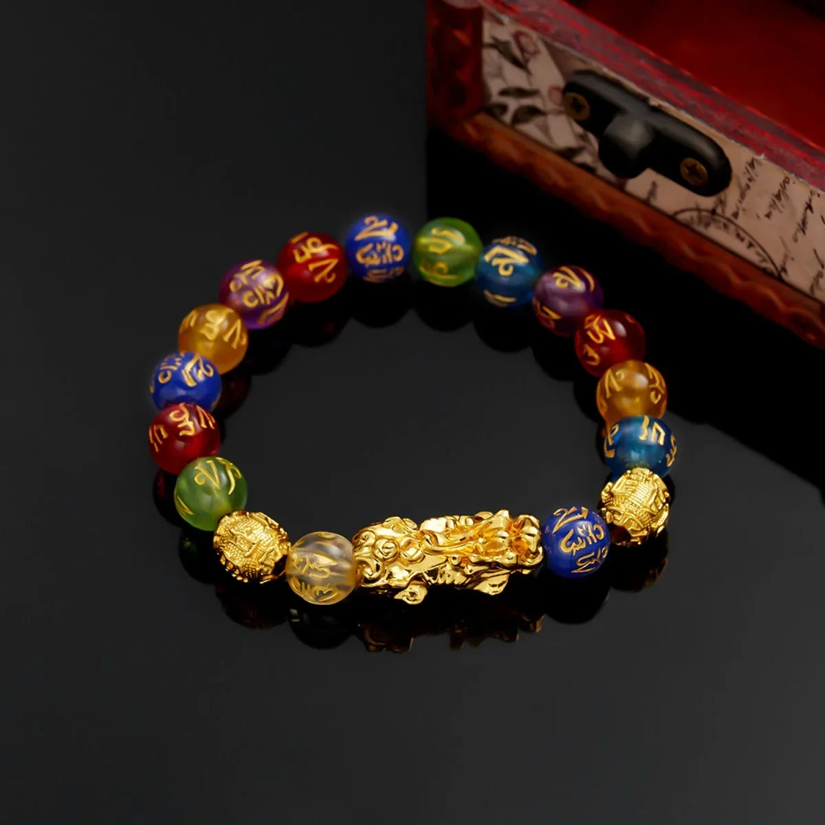 Feng Shui Gold Color Pixiu Bracelet For Women Men Chinese Lucky Wealth Black Obsidian Crystal Natural Stone Beads Bangle Jewelry
