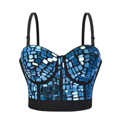 The Stardust Prism Siren – Mirror Embellished Push-Up Bustier Corset Top | Costume Tops | Wiccan Center