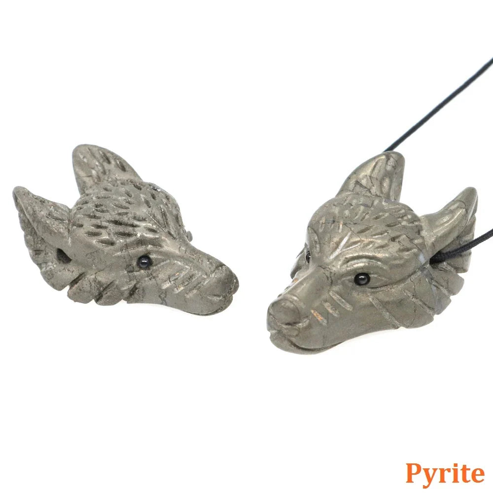 1.5" Wolf Head Stone Pendant Natural Healing Crystals Hand Carved Wolves Animal Statue Figurine Gems for Jewelry Making Necklace