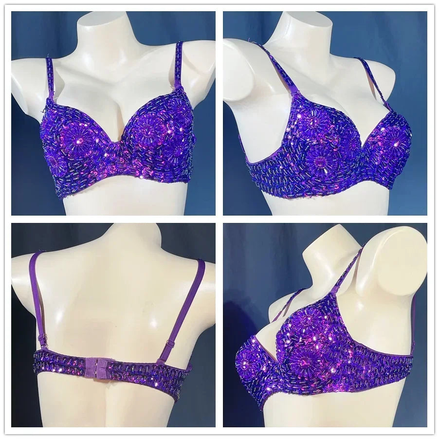 The Stardust Prism Sirena – Deluxe Beaded & Sequined Push-Up Belly Dance Bra Top | Costume Tops | Wiccan Center