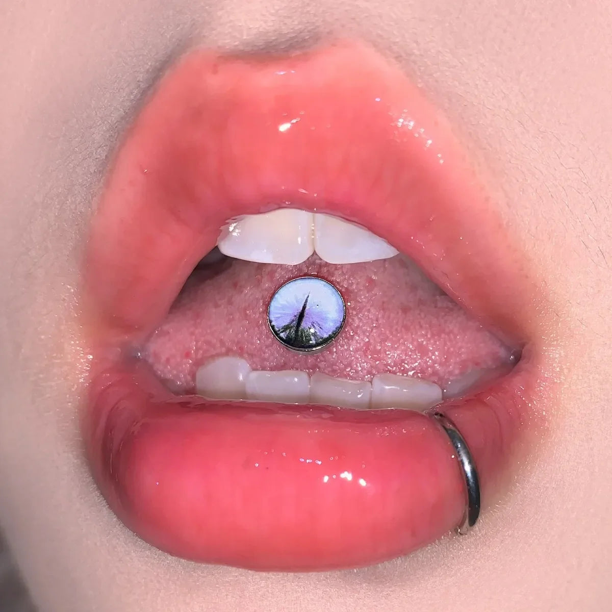 New Trendy Hypoallergenic Stainless Steel Colorful Eye Tongue Rings for Women Tongue Stud Body Piercing Jewelry | | Wiccan Center