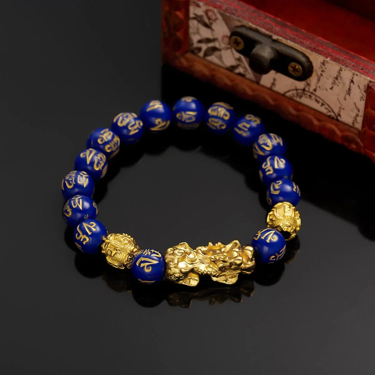 Feng Shui Gold Color Pixiu Bracelet For Women Men Chinese Lucky Wealth Black Obsidian Crystal Natural Stone Beads Bangle Jewelry