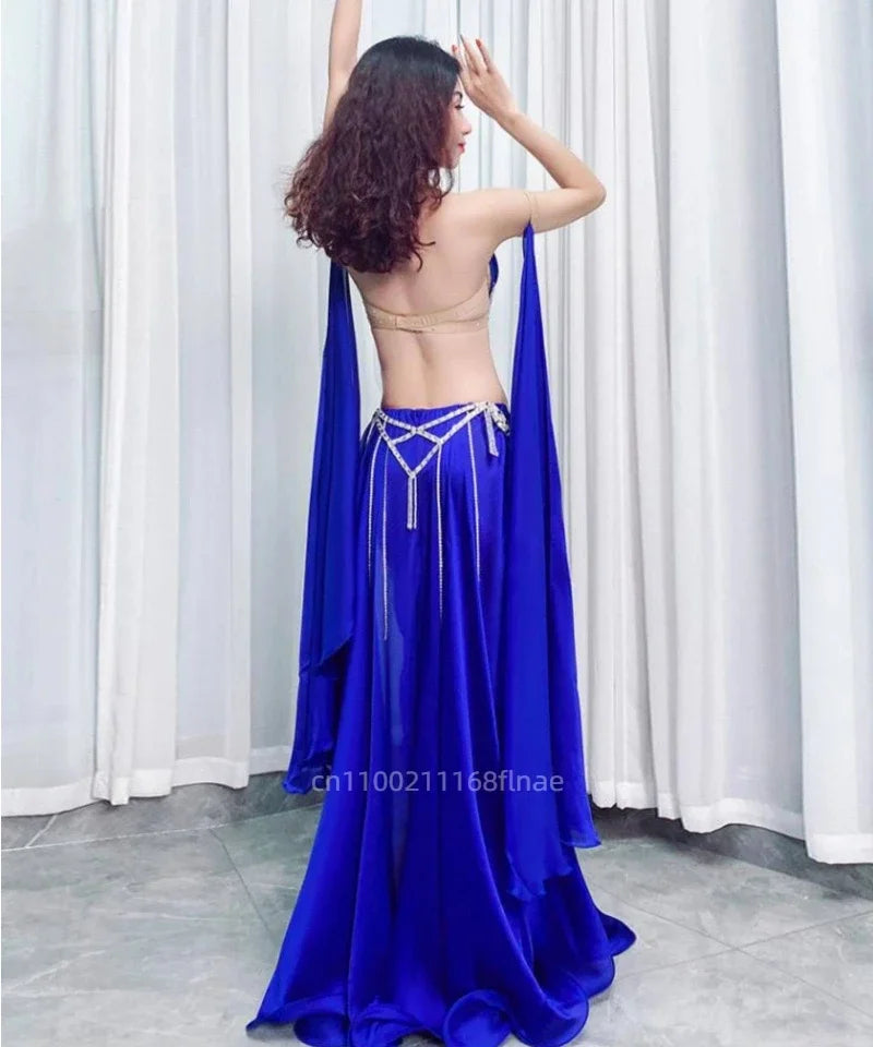 Rhinestone Studded Top & High-Slit Long Skirt Belly Dance Performance Set | Costume Sets | Wiccan Center