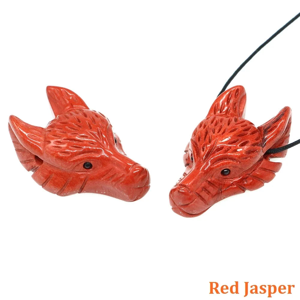 1.5" Wolf Head Stone Pendant Natural Healing Crystals Hand Carved Wolves Animal Statue Figurine Gems for Jewelry Making Necklace