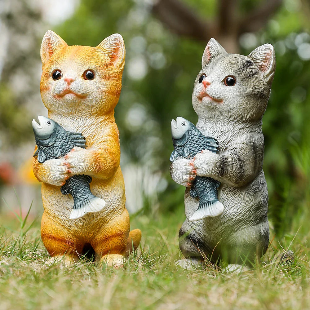 Cat Figurines Outdoor Garden Statues for Patio, Lawn Yard Decoration, Orange Cat Sculpture and Figurines Cat Lover Gifts Kitten | | Wiccan Center