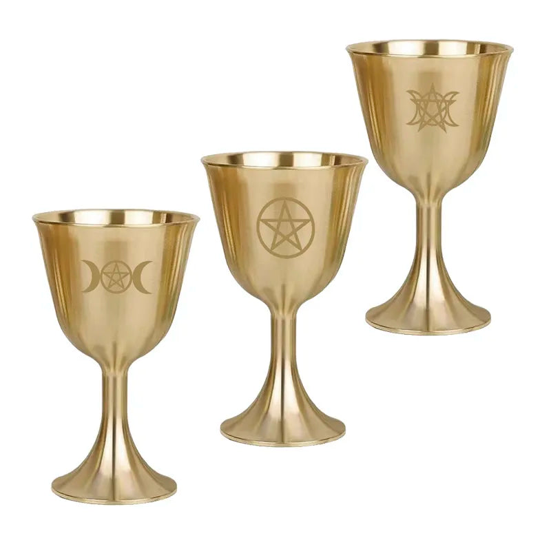 Goddess & Triple Moon Gold Chalices | Altar Cup | Wiccan Center