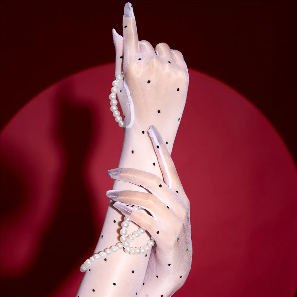Ultra-Thin 1D Dot Oil Shiny Opera Length Gloves Sheer Glossy Performance Gloves | Gloves | Wiccan Center